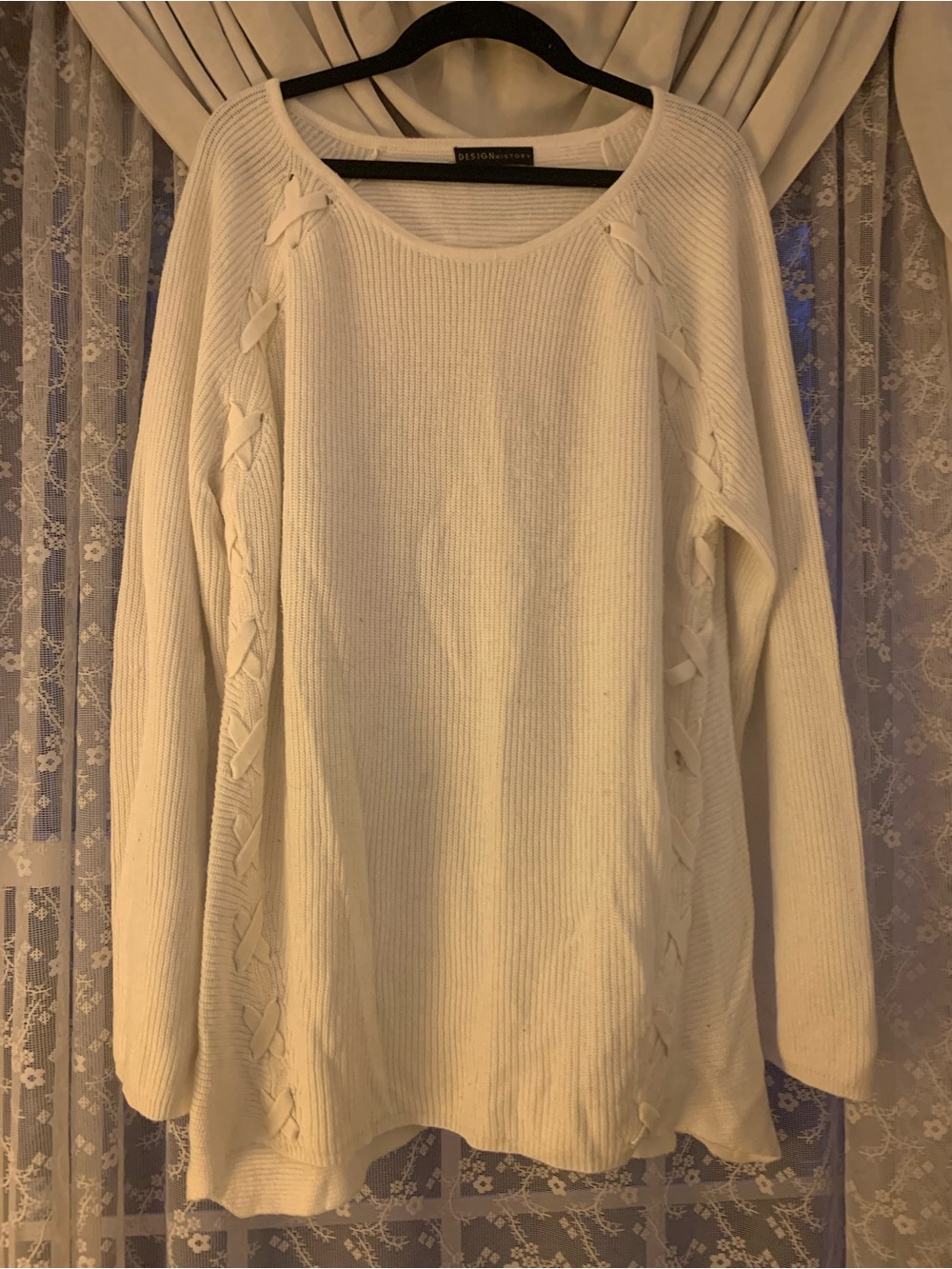 Design History Cream Cable-Trim Scoop Neck Sweater